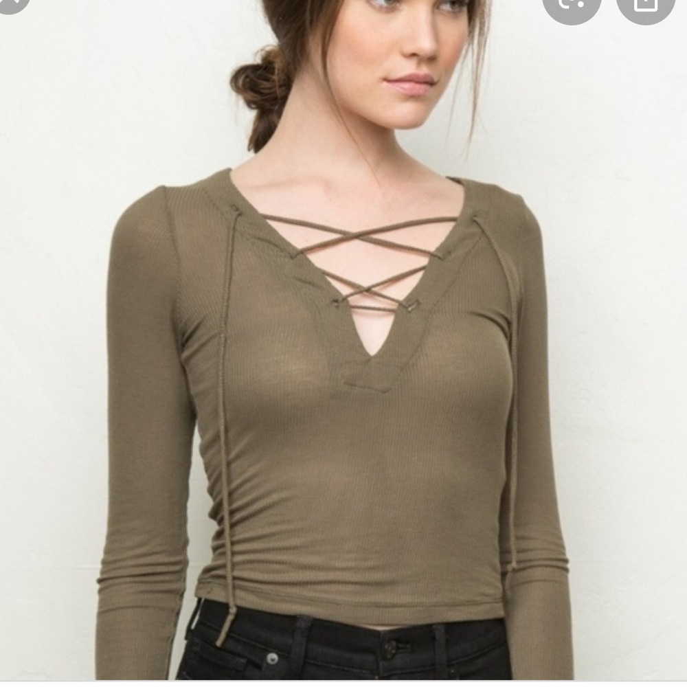 Brandy Melville Josephine ribbed lace up top